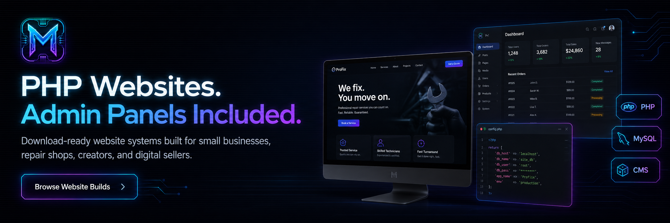 PHP Websites. Admin Panels Included.