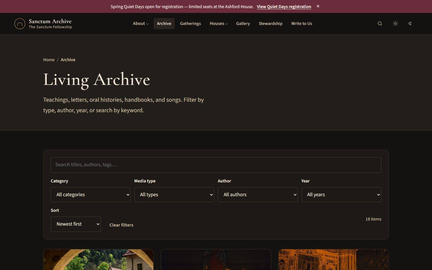 Living Archive page layout