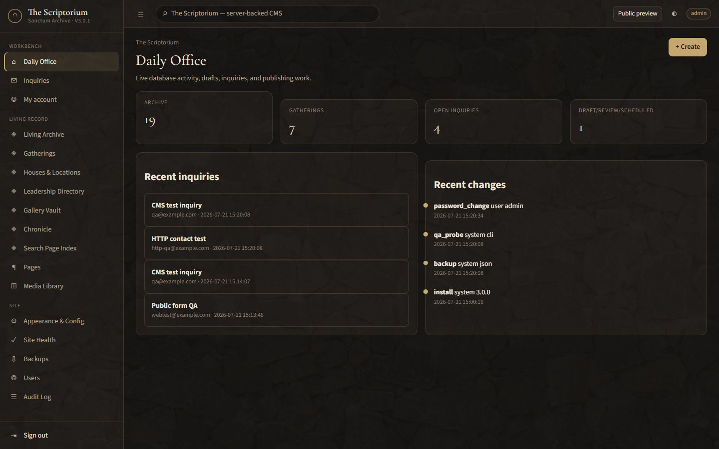 Scriptorium admin dashboard