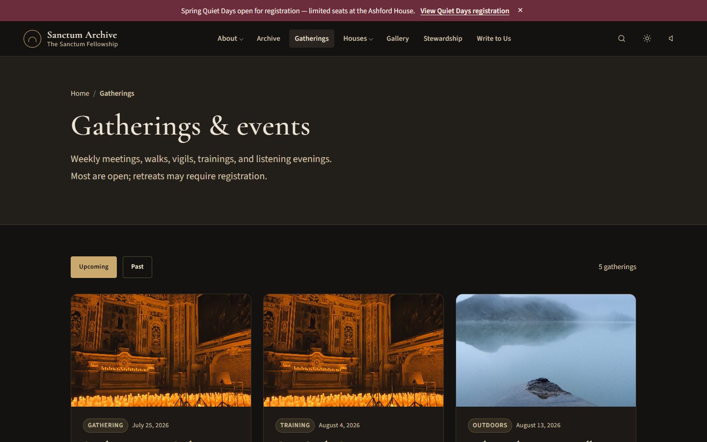 Gatherings and events page