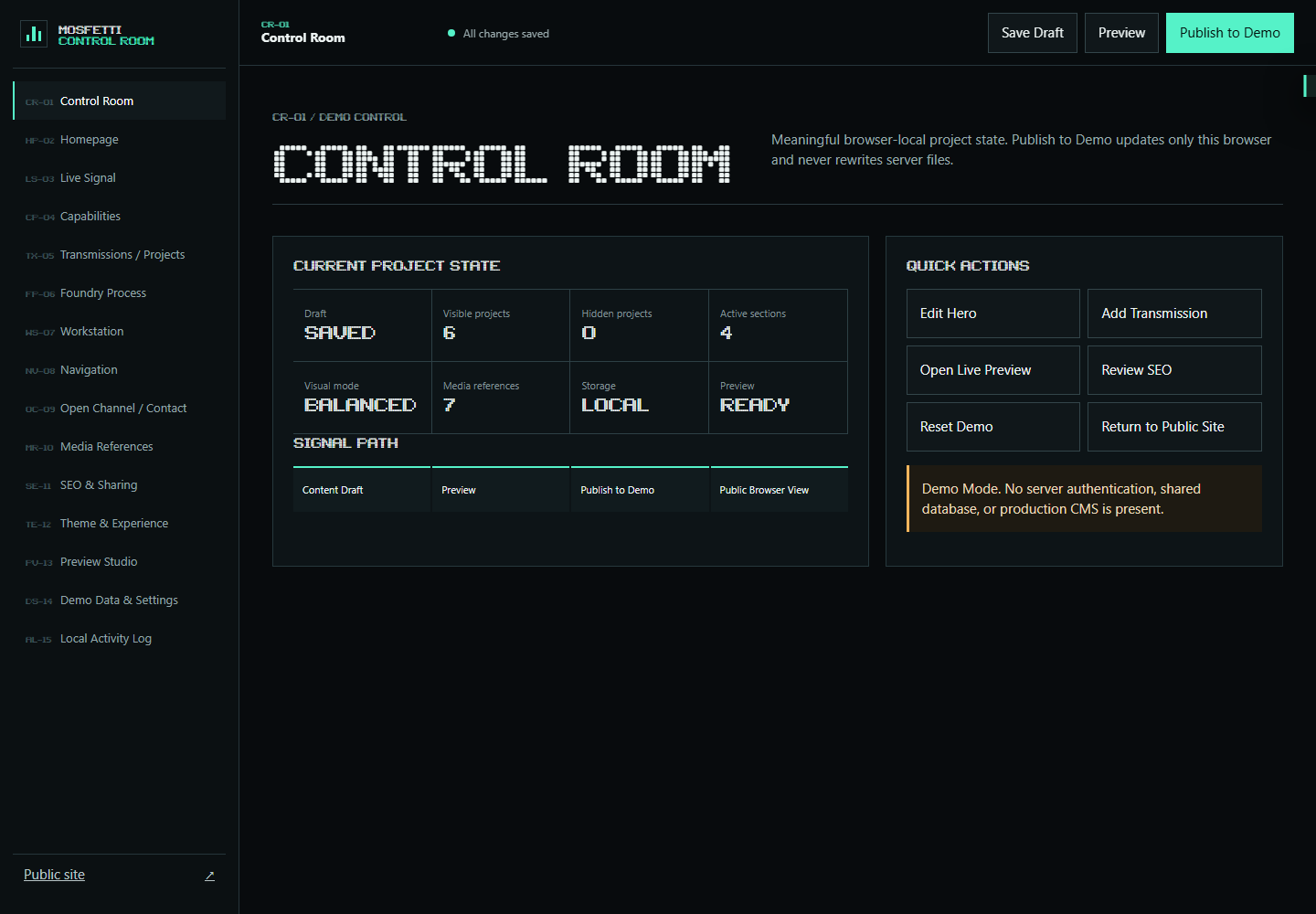 Signal Foundry CMS control room dashboard