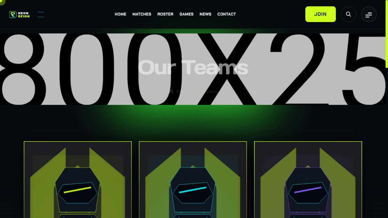 Neon Reign esports team roster page