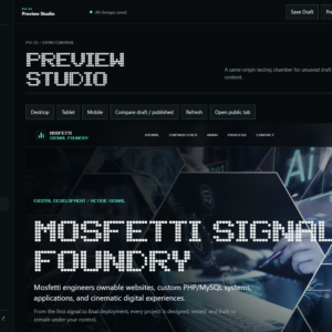 Signal Foundry CMS Preview Studio displaying the editable website preview