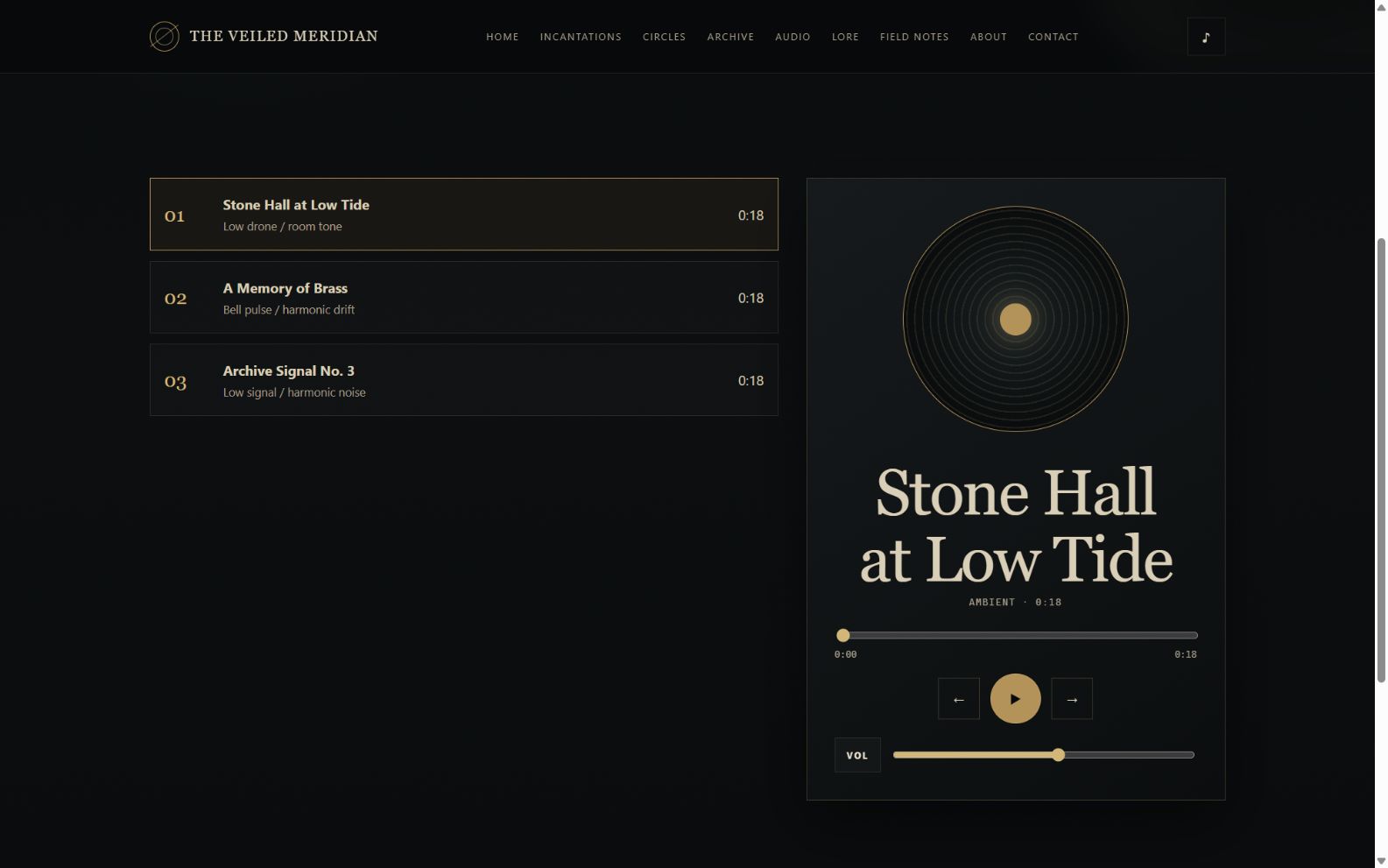 Ritual audio archive with custom playback controls